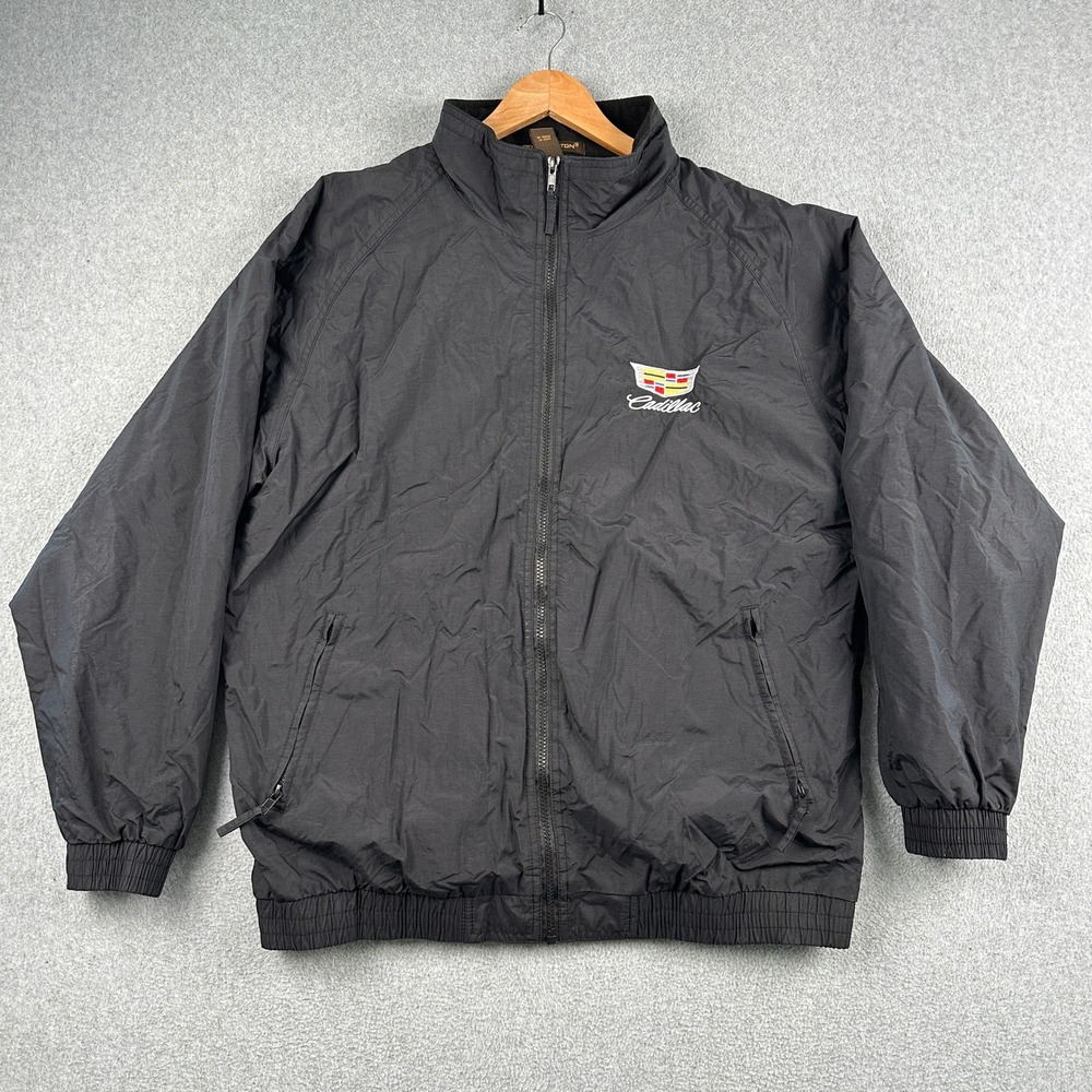 Harriton Jacket Mens L Black Cadillac M740 Nylon Fleece Lined Full Zip Bomber